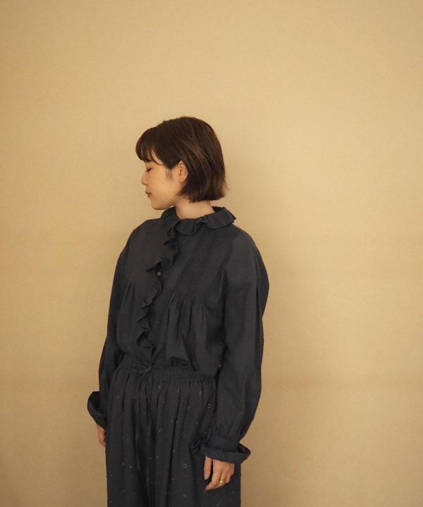 Embroidery pintuck blouse