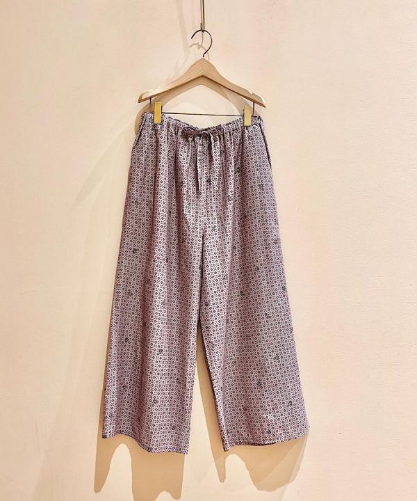 80'S VOILE SMALL FLOWER BLOCK PRINT EASY PANTS