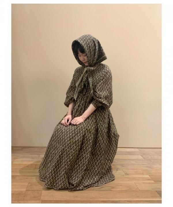 フラワーブロックプリント　キルトラジャスタンギャザードドレス
