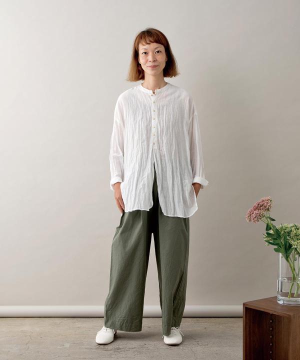 crinkled cotton silk ブラウス