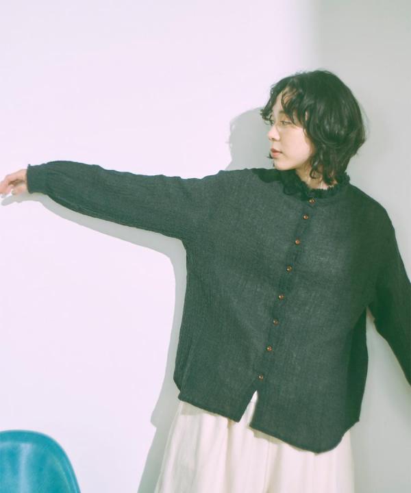 ウールガーゼ縮絨加工　ブラウス
