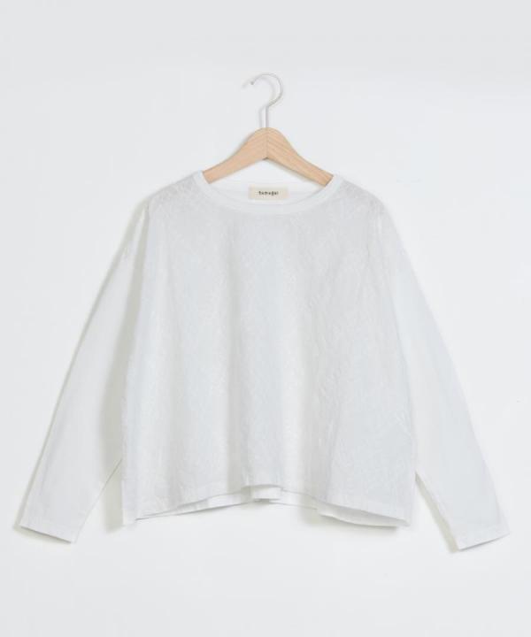 アーガイルリネン刺繍　長袖Ｔシャツ