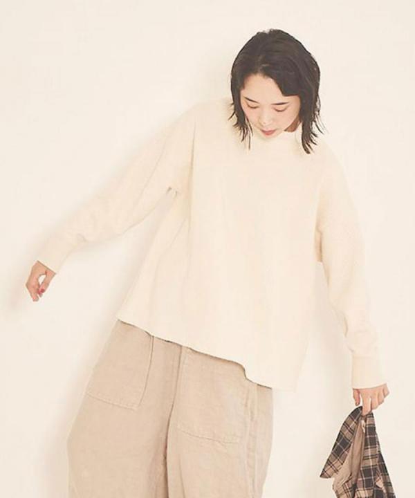 トランクニット×裏毛　ハイネックプルオーバー