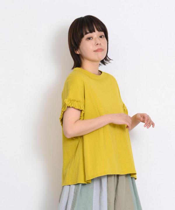 【ラストワン！】リサイクルコットン天竺　袖フリルプルオーバー