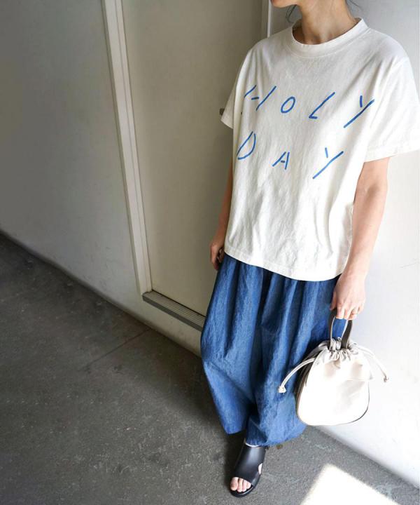 ラフィ天竺　プリントＴシャツ(HOLYDAY)