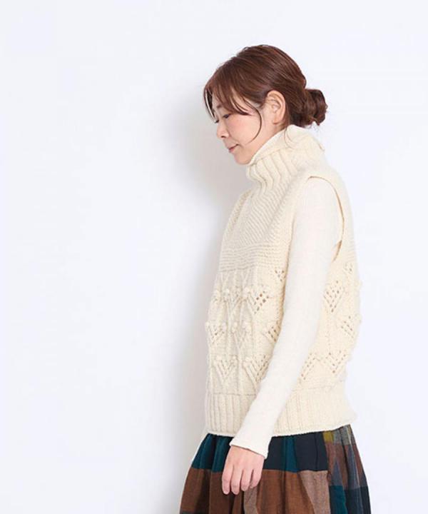 ロービング柄編みハンドニット　2wayベスト