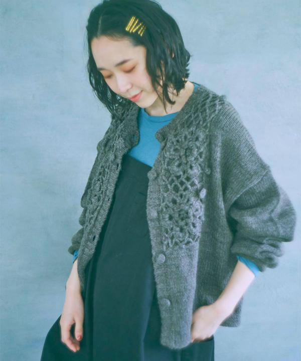 ロービングウールモヘアかぎ針編み　カーディガン