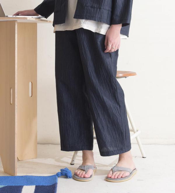【ラストワン！】ワッシャーリネンチェック　テーパードパンツ