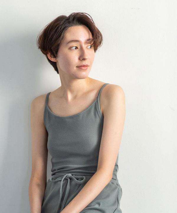 twist cotton rib strech　パッド付キャミソール