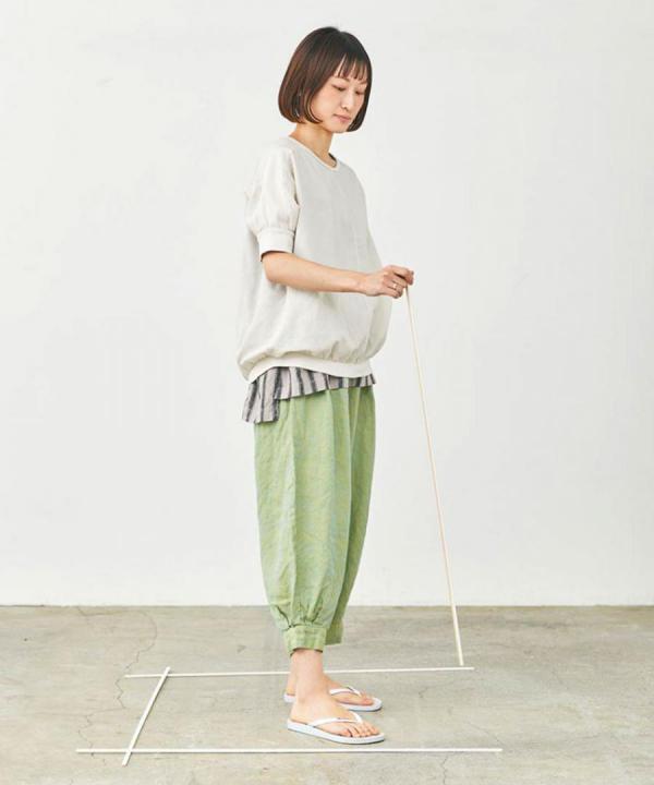 ヘンプシャンブレー 8分丈タックパンツ