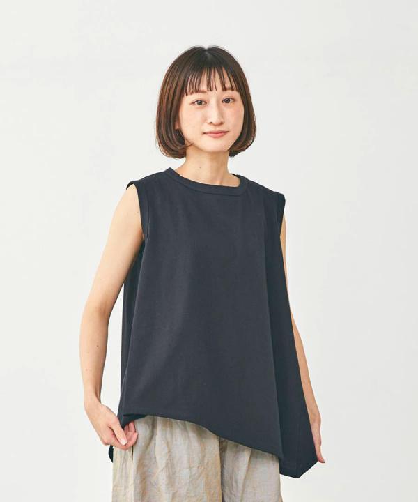 【ラストワン!】オーガニック天竺 ランダムヘムノースリーブTシャツ