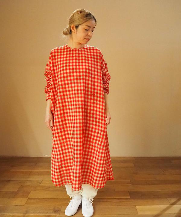 GINGHAM CHECK BACK OPENING SHIRT DRESS