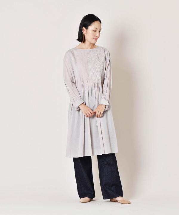 supima cotton ランダムタックロングブラウス