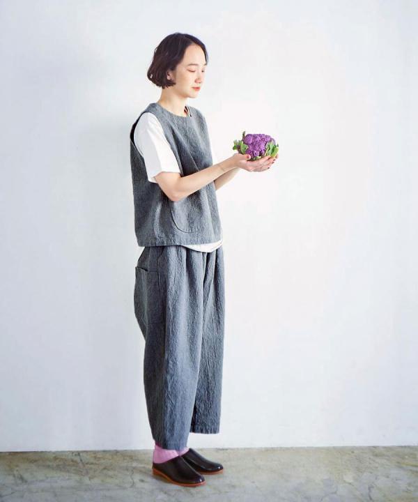 リネンコットン杢平織 ワイドパンツ