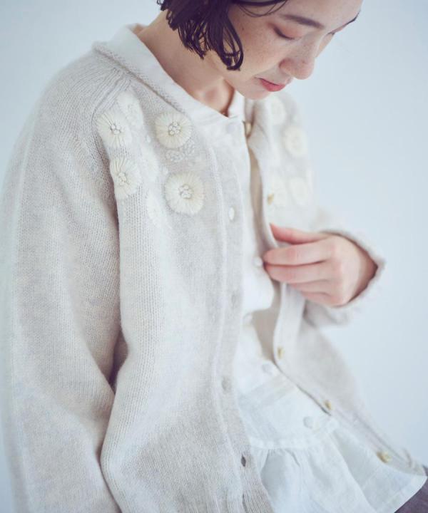 フラワー刺繍ニット カーディガン