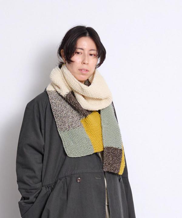 ロービングパッチワークハンドニット マフラー