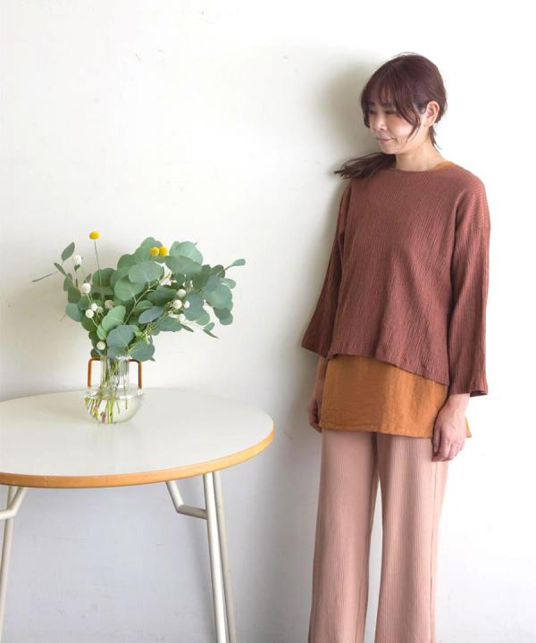 Wrinkled cotton linen リボンカーディガン