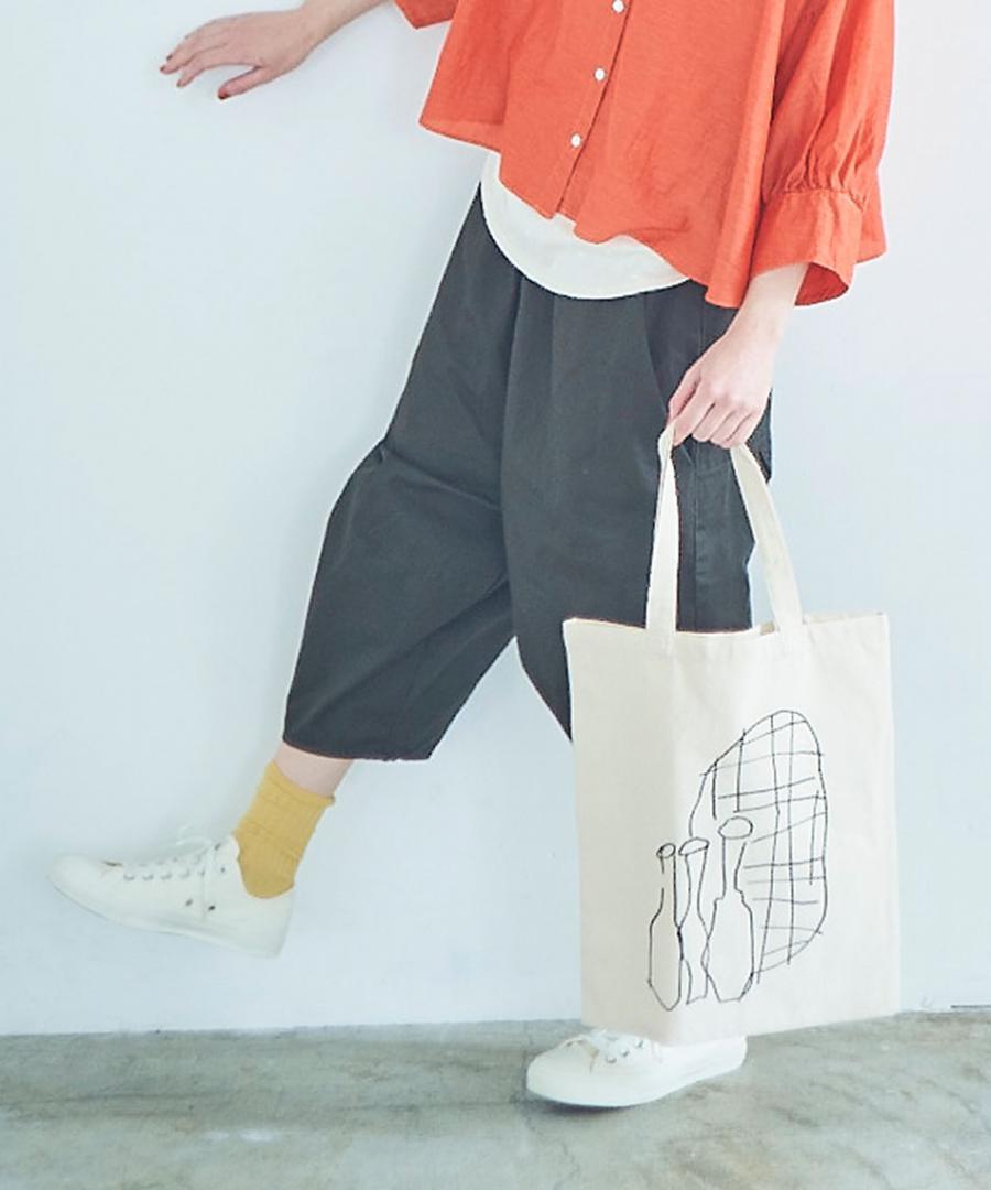 【ラストワン！】ライトキャンバス　花瓶柄トートバッグ