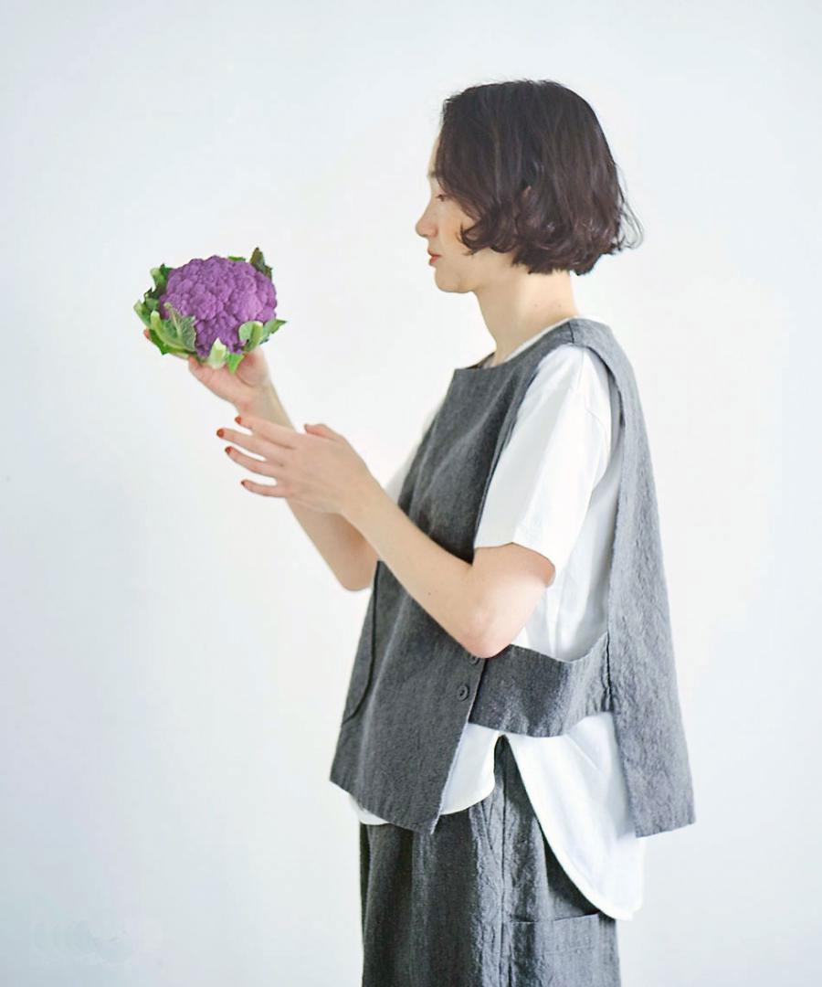 リネンコットン杢平織　アシンメトリーベスト
