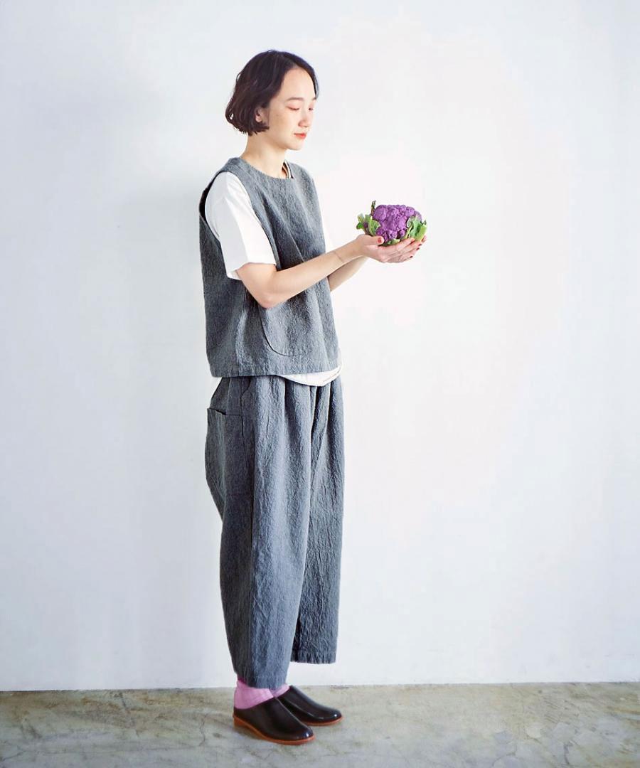 リネンコットン杢平織　ワイドパンツ