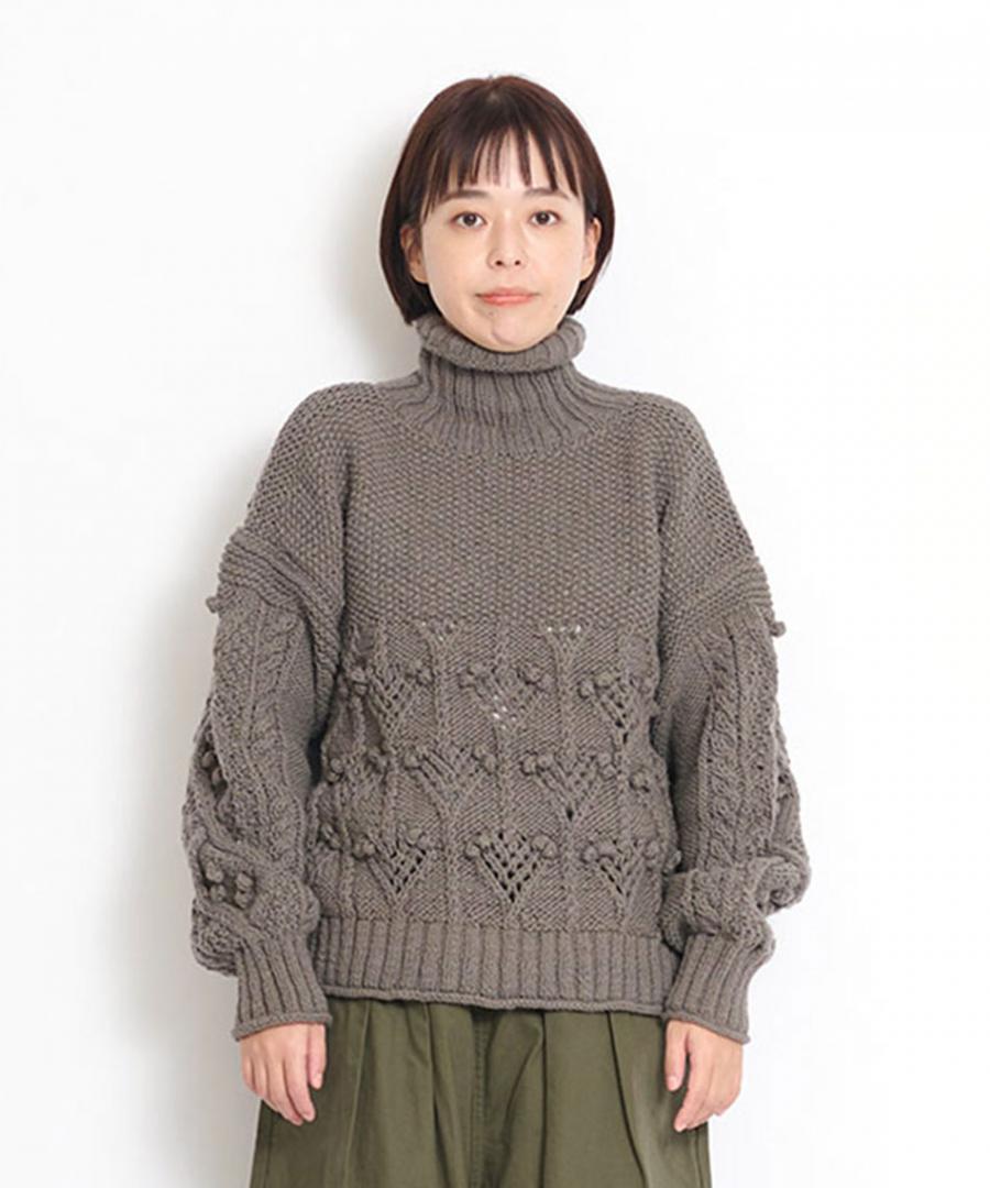 【ラストワン！】ロービング柄編みハンドニット　プルオーバー