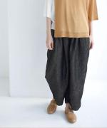 綿麻デニム　タックパンツ