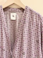 80'S VOILE SMALL FLOWER BLOCK PRINT RAJASTHAN TUCK GATHERED WRAP DRESS