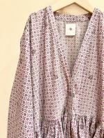 80'S VOILE SMALL FLOWER BLOCK PRINT RAJASTHAN TUCK GATHERED WRAP DRESS