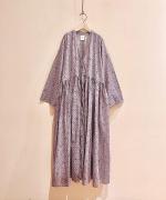 80'S VOILE SMALL FLOWER BLOCK PRINT RAJASTHAN TUCK GATHERED WRAP DRESS