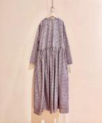 80'S VOILE SMALL FLOWER BLOCK PRINT RAJASTHAN TUCK GATHERED WRAP DRESS