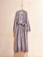 80'S VOILE SMALL FLOWER BLOCK PRINT RAJASTHAN TUCK GATHERED WRAP DRESS