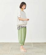 ヘンプシャンブレー　8分丈タックパンツ