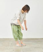 ヘンプシャンブレー　8分丈タックパンツ