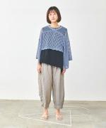 ヘンプシャンブレー　8分丈タックパンツ