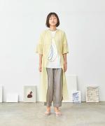 ヘンプシャンブレー　8分丈タックパンツ