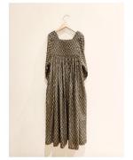 フラワーブロックプリント　キルトラジャスタンギャザードドレス