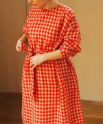 GINGHAM CHECK BACK OPENING SHIRT DRESS