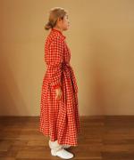 GINGHAM CHECK GATHERED WRAP DRESS