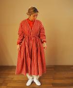 GINGHAM CHECK GATHERED WRAP DRESS