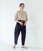 綿麻デニム ワイドテーパードパンツ