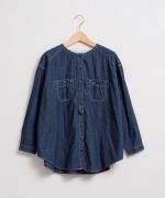 よこ杢シャンブレーノーカラーシャツ