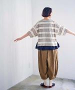 フレンチリネン　裾タックパンツ