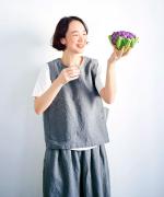 リネンコットン杢平織　アシンメトリーベスト
