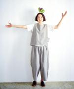リネンコットン杢平織　ワイドパンツ