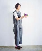 リネンコットン杢平織　ワイドパンツ
