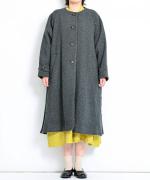 ウールビッグヘリンボーン　ノーカラーロングコート