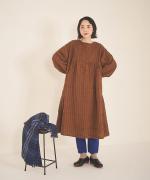 【ラストワン！】リネントップストライプ刺繍　ワンピース