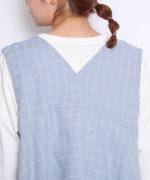 リネン手書きチェックプリント　2wayベスト