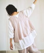 リネン手書きチェックプリント　2wayベスト