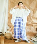 【ラストワン！】リネンビッグチェックプリント　スカート